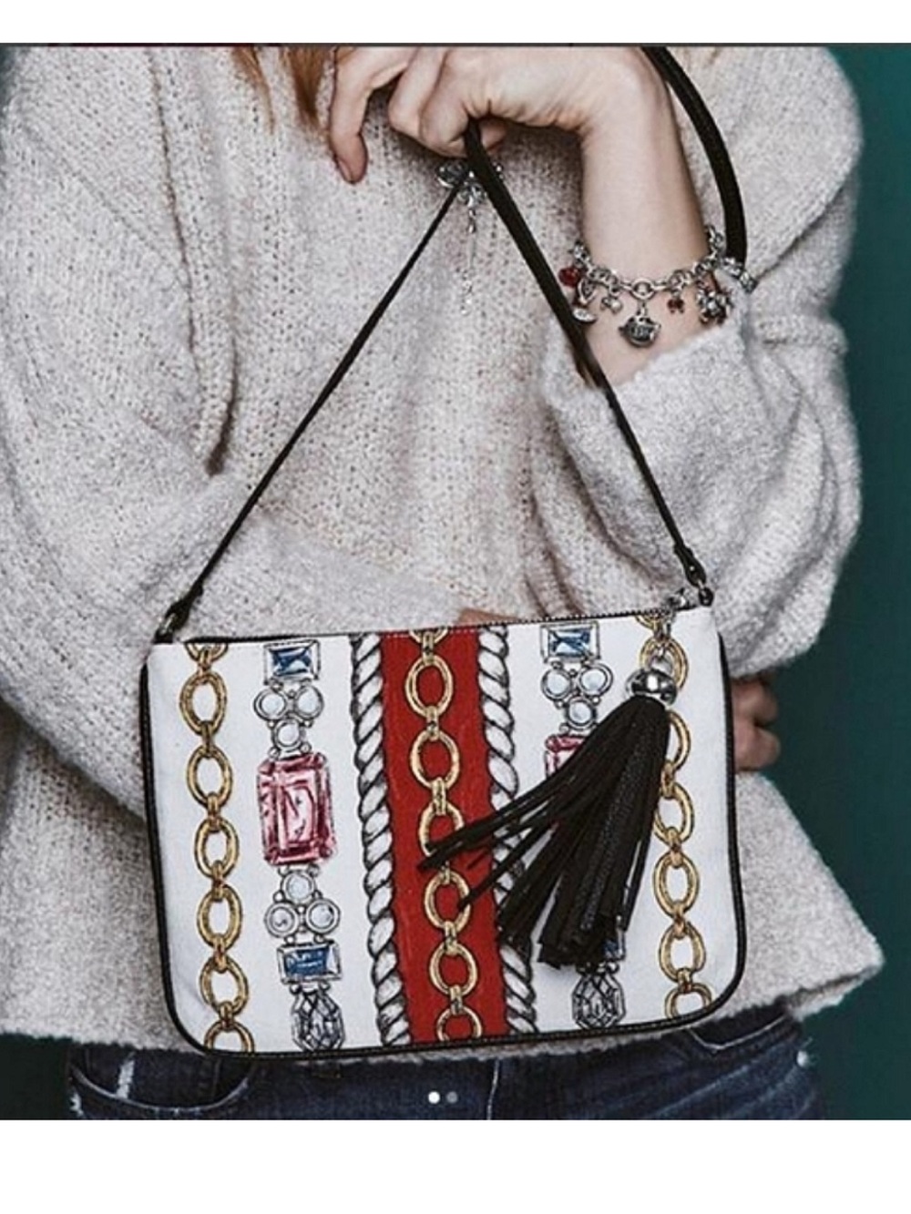 Brighton Glitter and Go Love Red, White & Black Crossbody Bag with Tassel Charm
